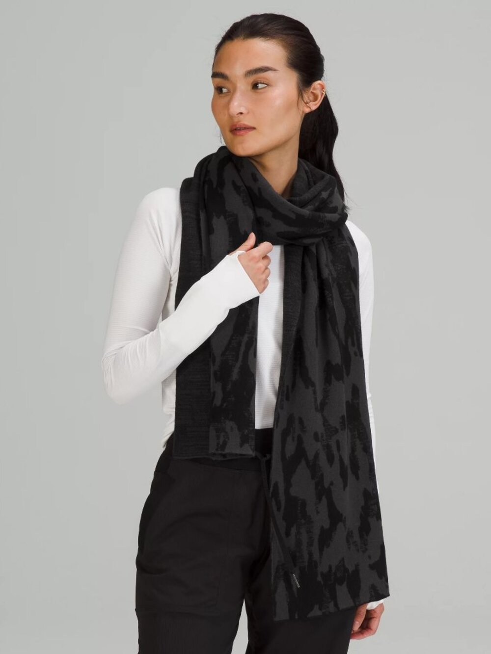 lululemon Black / Graphite Grey Oversized Camo Print Jacquard Scarf
